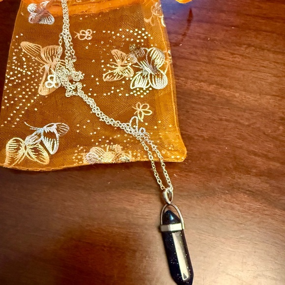 Silver and Blue Sandstone Pendant Necklace - Picture 1 of 4